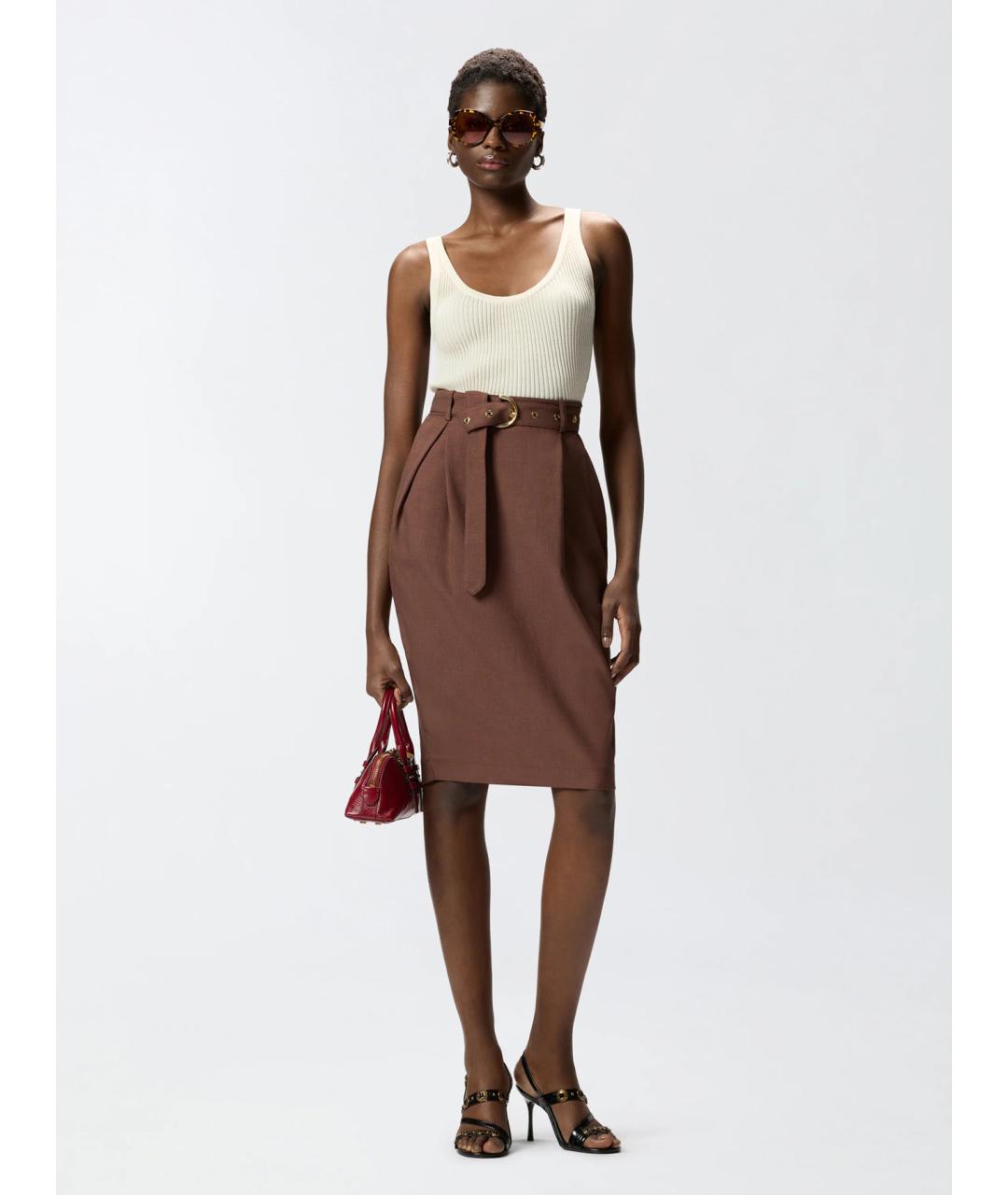 PINKO Коричневая хлопковая юбка миди, фото 3