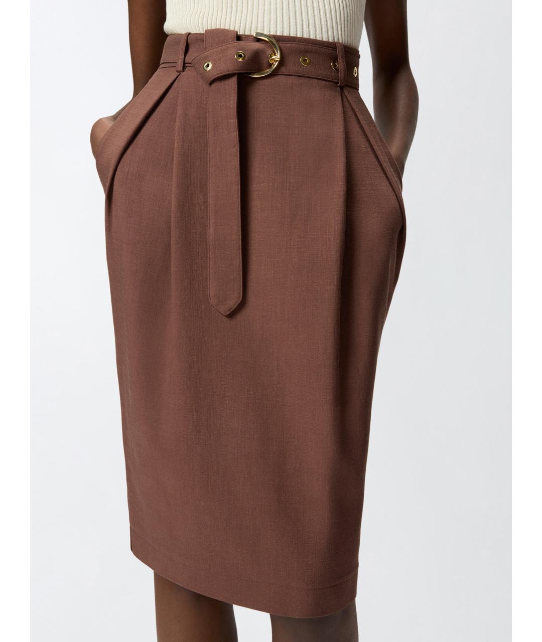 PINKO Коричневая хлопковая юбка миди, фото 6