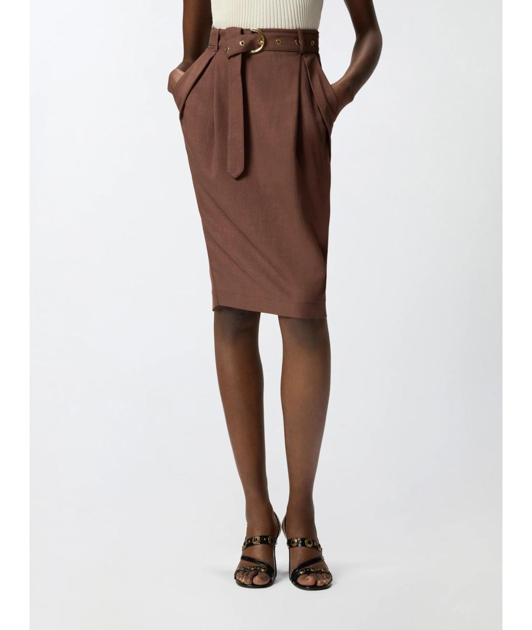 PINKO Коричневая хлопковая юбка миди, фото 4