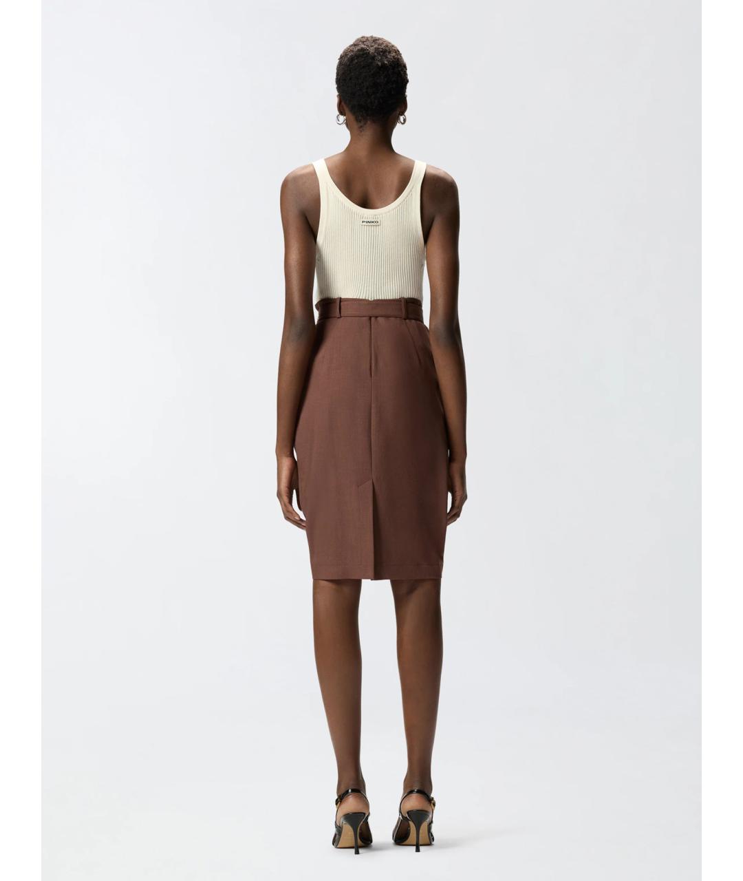 PINKO Коричневая хлопковая юбка миди, фото 5