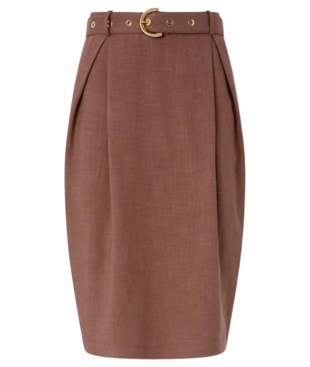 PINKO Коричневая хлопковая юбка миди, фото 1