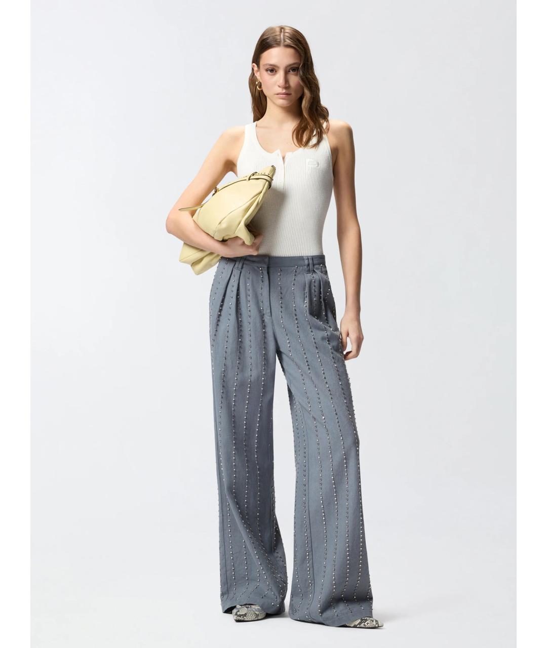 PINKO Серые хлопковые брюки широкие, фото 3