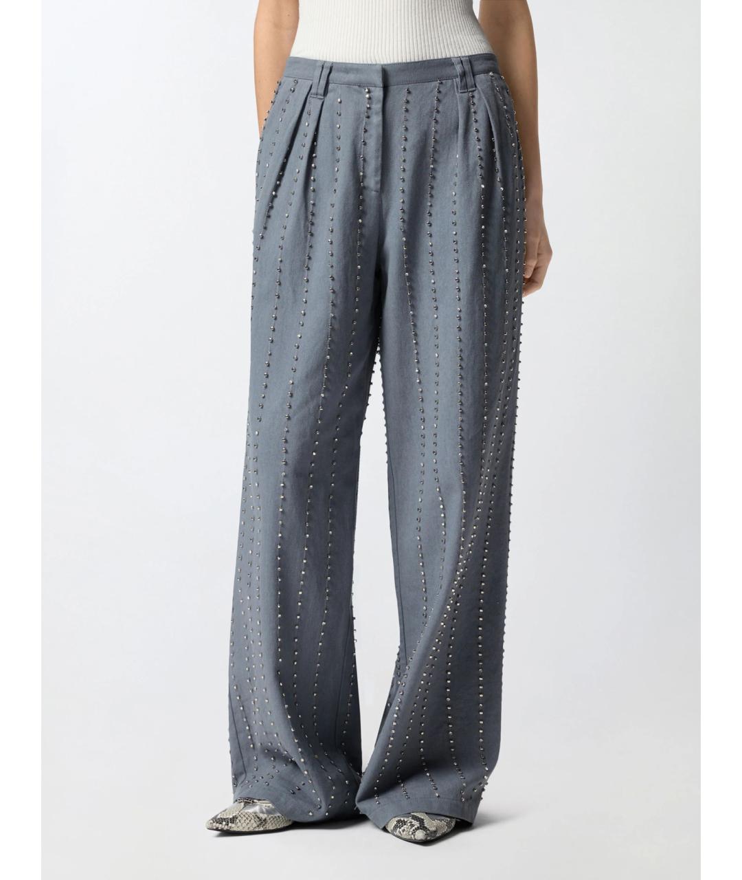 PINKO Серые хлопковые брюки широкие, фото 4