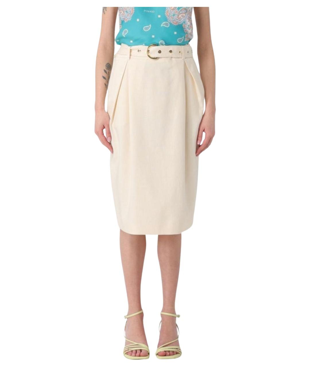 PINKO Бежевая льняная юбка миди, фото 1