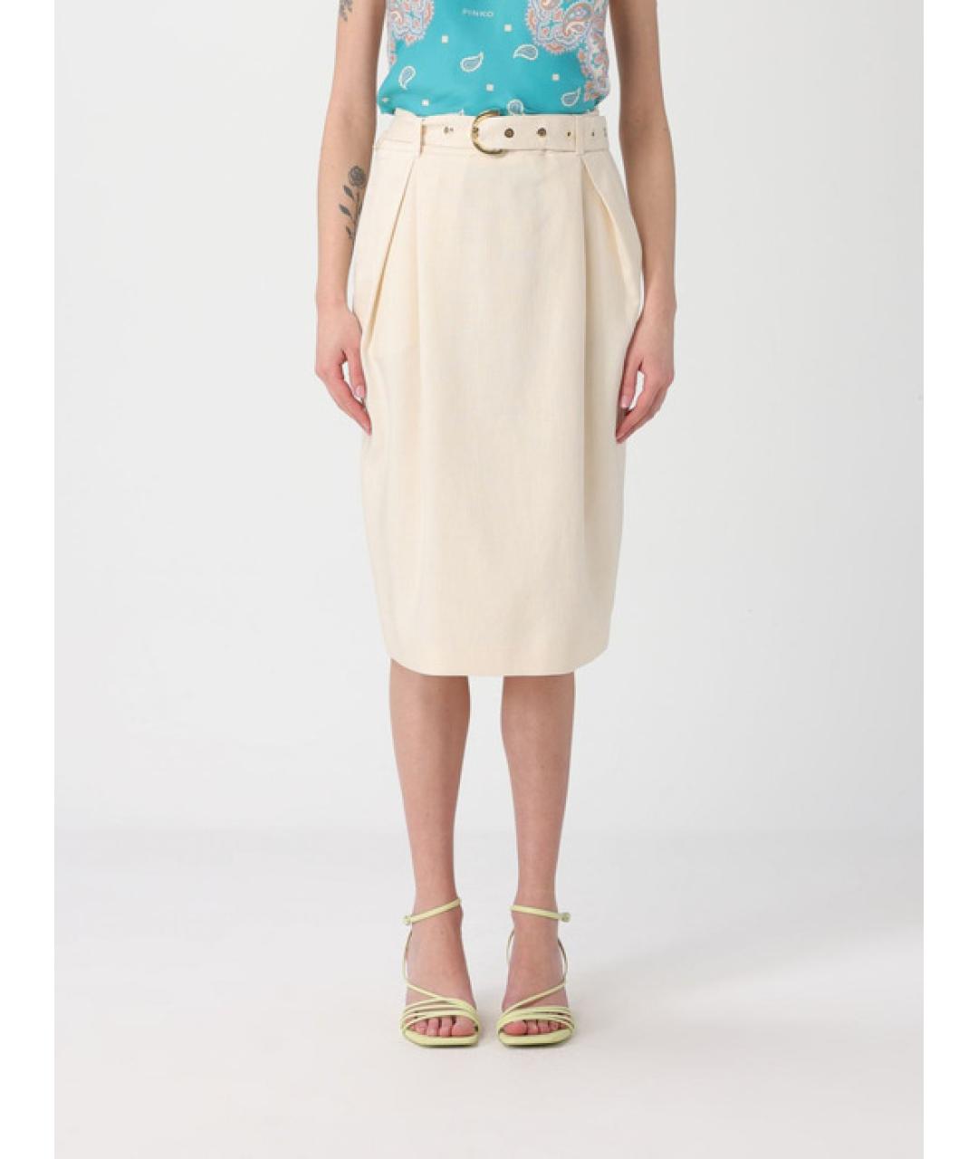 PINKO Бежевая льняная юбка миди, фото 6