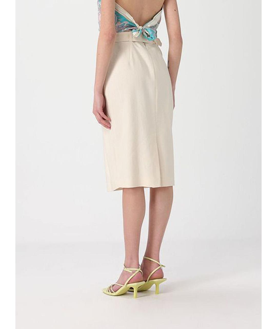 PINKO Бежевая льняная юбка миди, фото 4