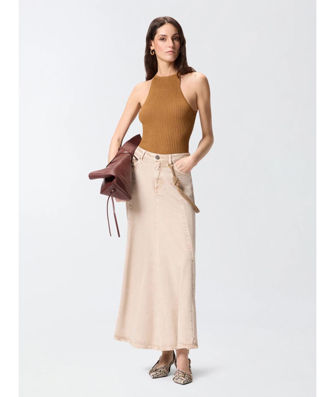 PINKO Коричневая деним юбка миди, фото 2