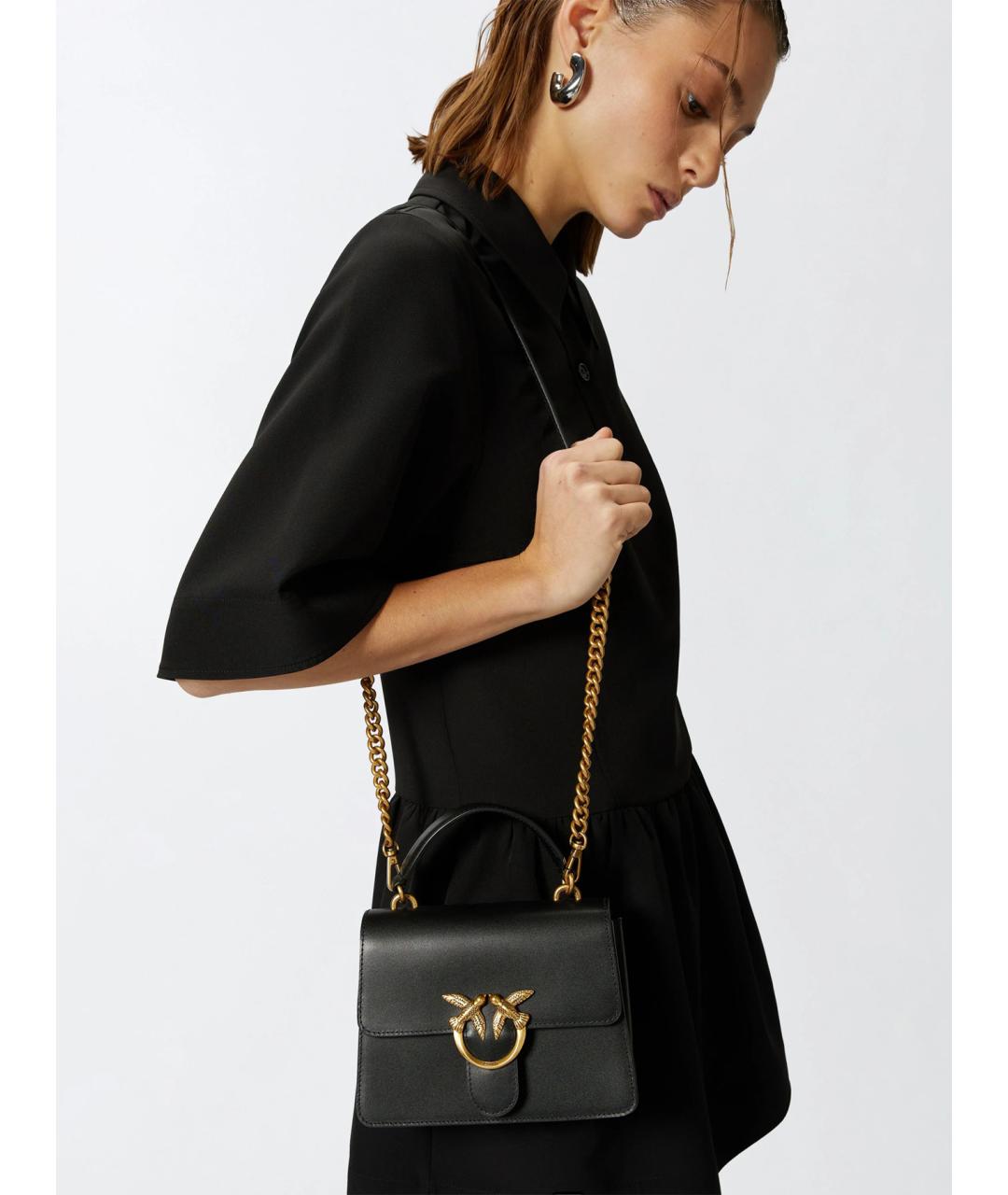 PINKO Черная кожаная сумка с короткими ручками, фото 2