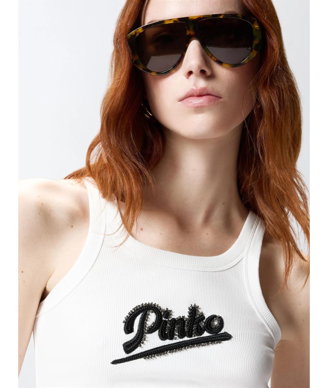 PINKO Белая хлопковая майка, фото 5