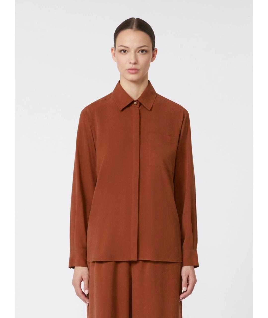 MAX MARA Коричневая шелковая рубашка, фото 3