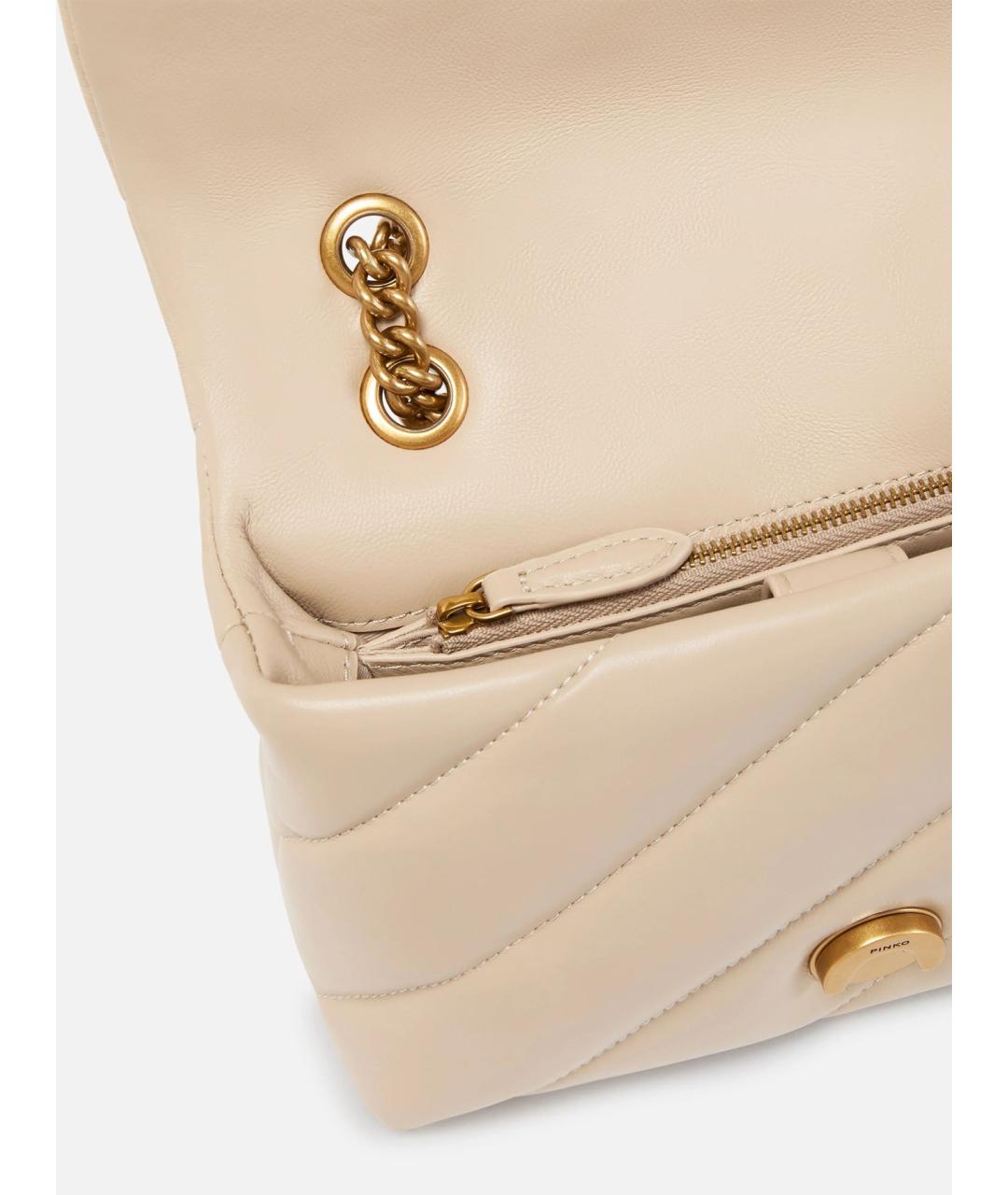 PINKO Бежевая кожаная сумка через плечо, фото 4