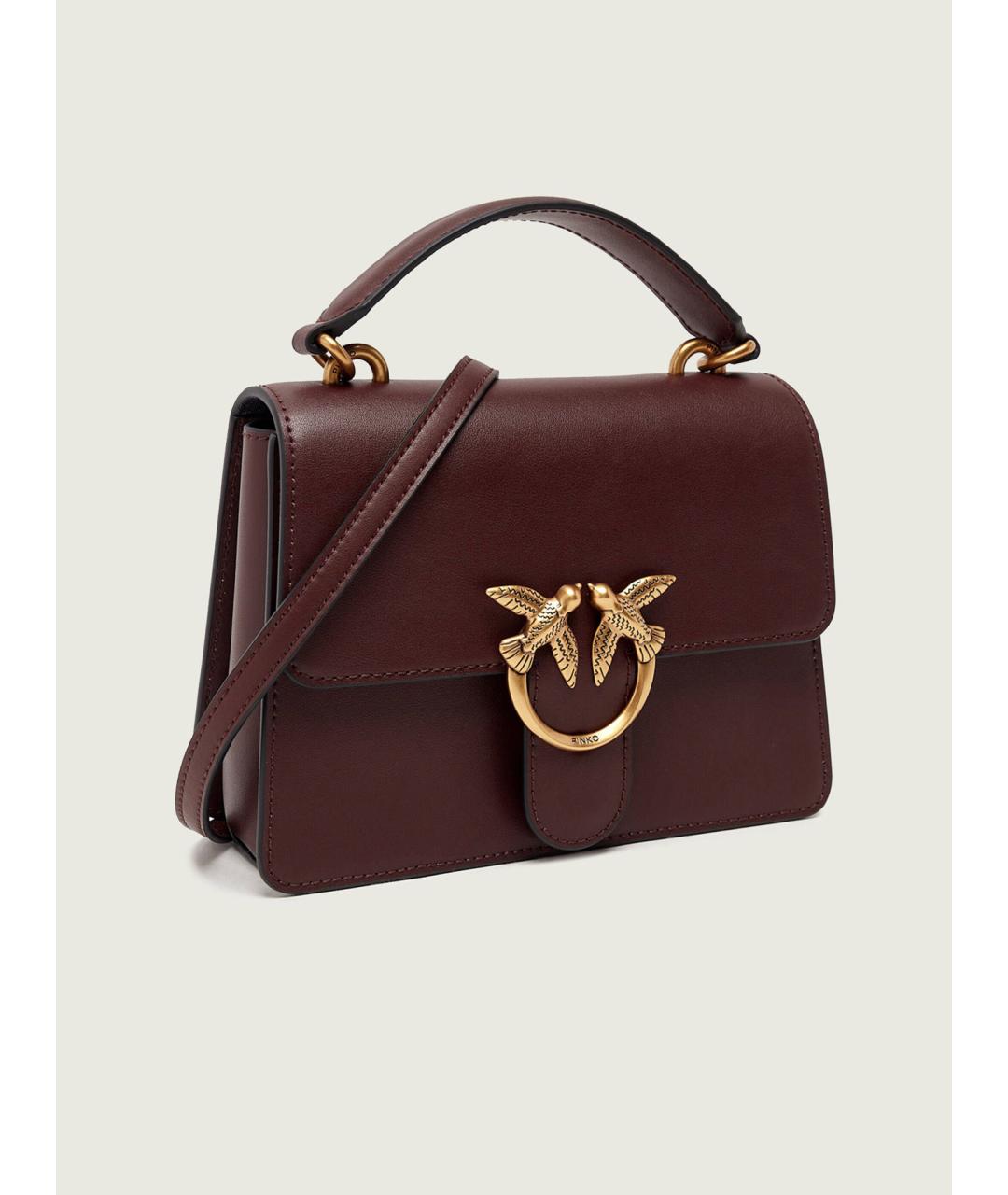 PINKO Бордовая кожаная сумка с короткими ручками, фото 4