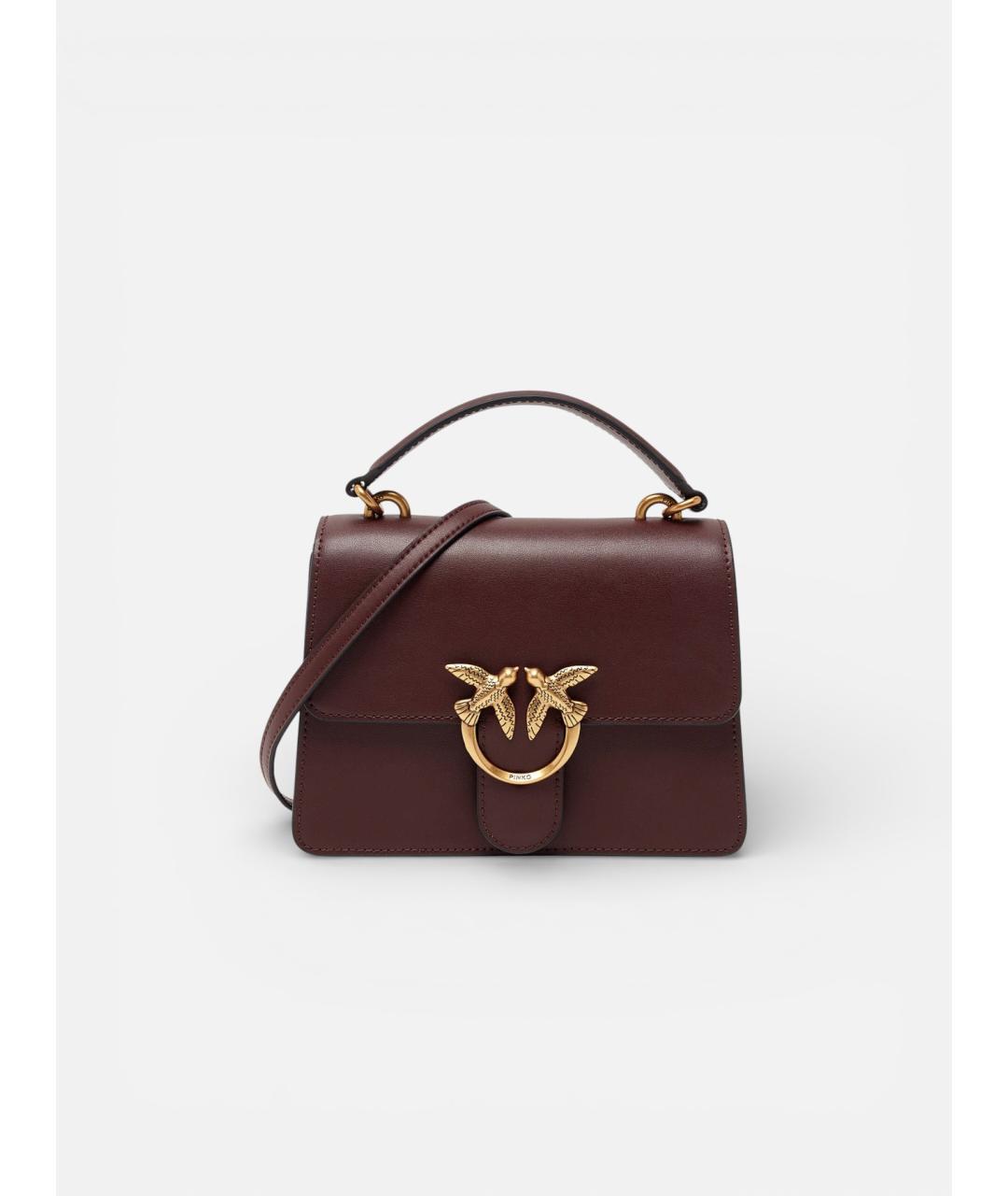 PINKO Бордовая кожаная сумка с короткими ручками, фото 7