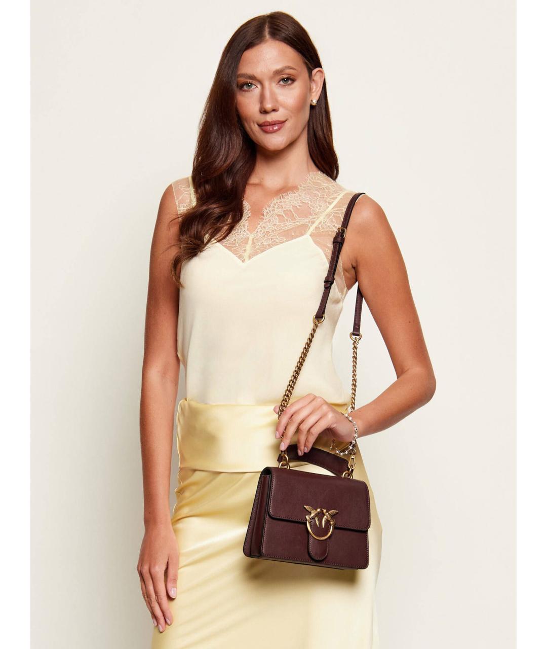 PINKO Бордовая кожаная сумка с короткими ручками, фото 3