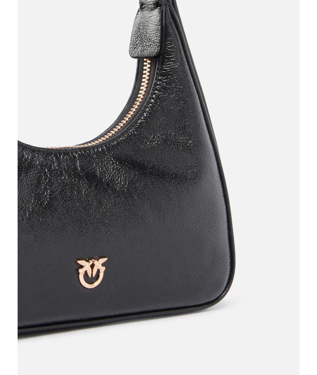 PINKO Черная сумка через плечо из лакированной кожи, фото 2