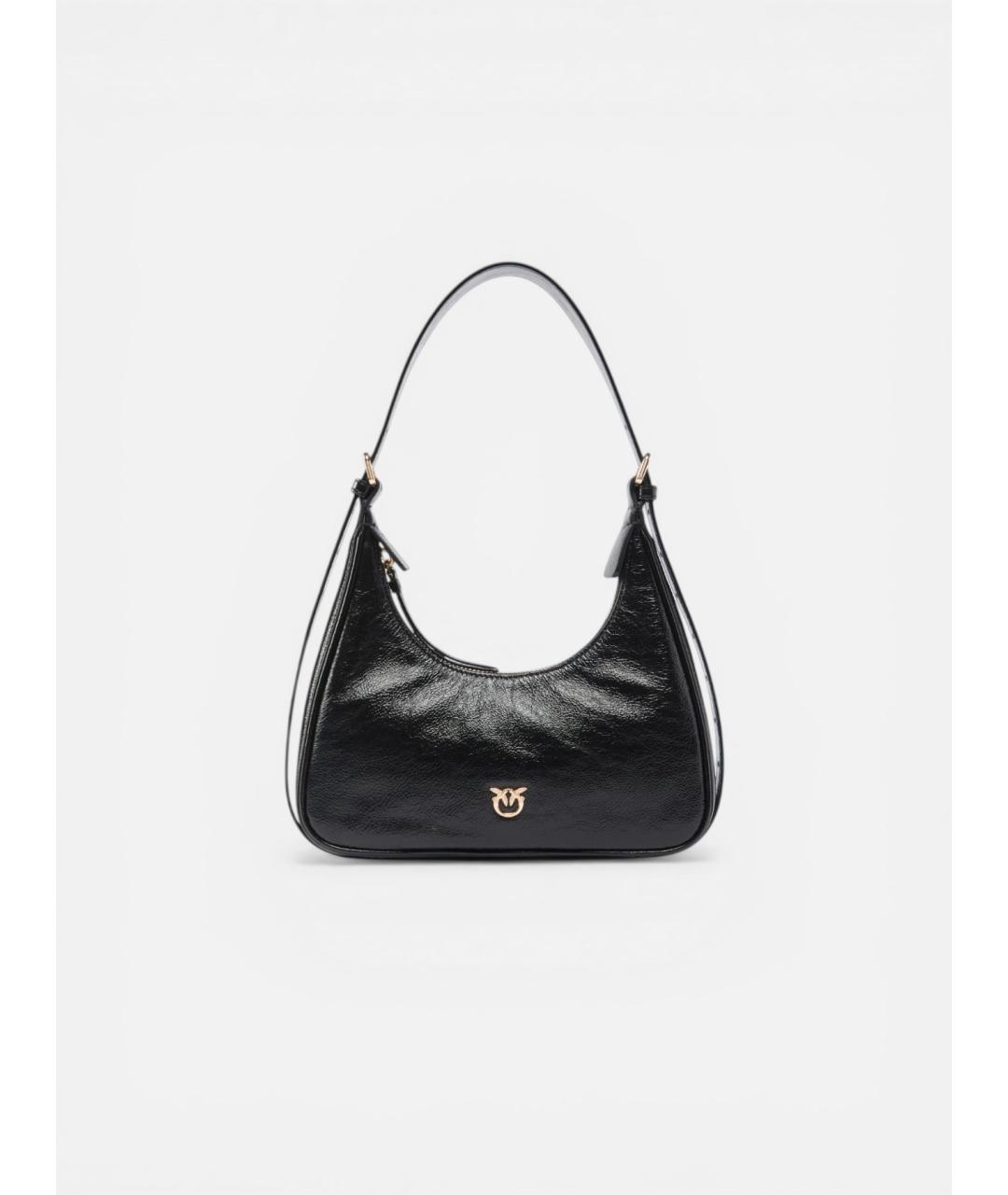 PINKO Черная сумка через плечо из лакированной кожи, фото 5