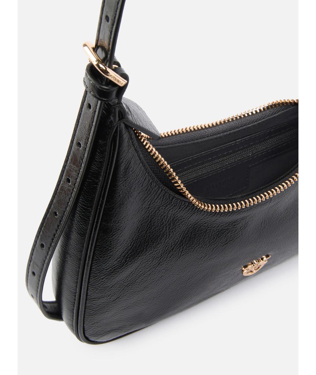 PINKO Черная сумка через плечо из лакированной кожи, фото 4