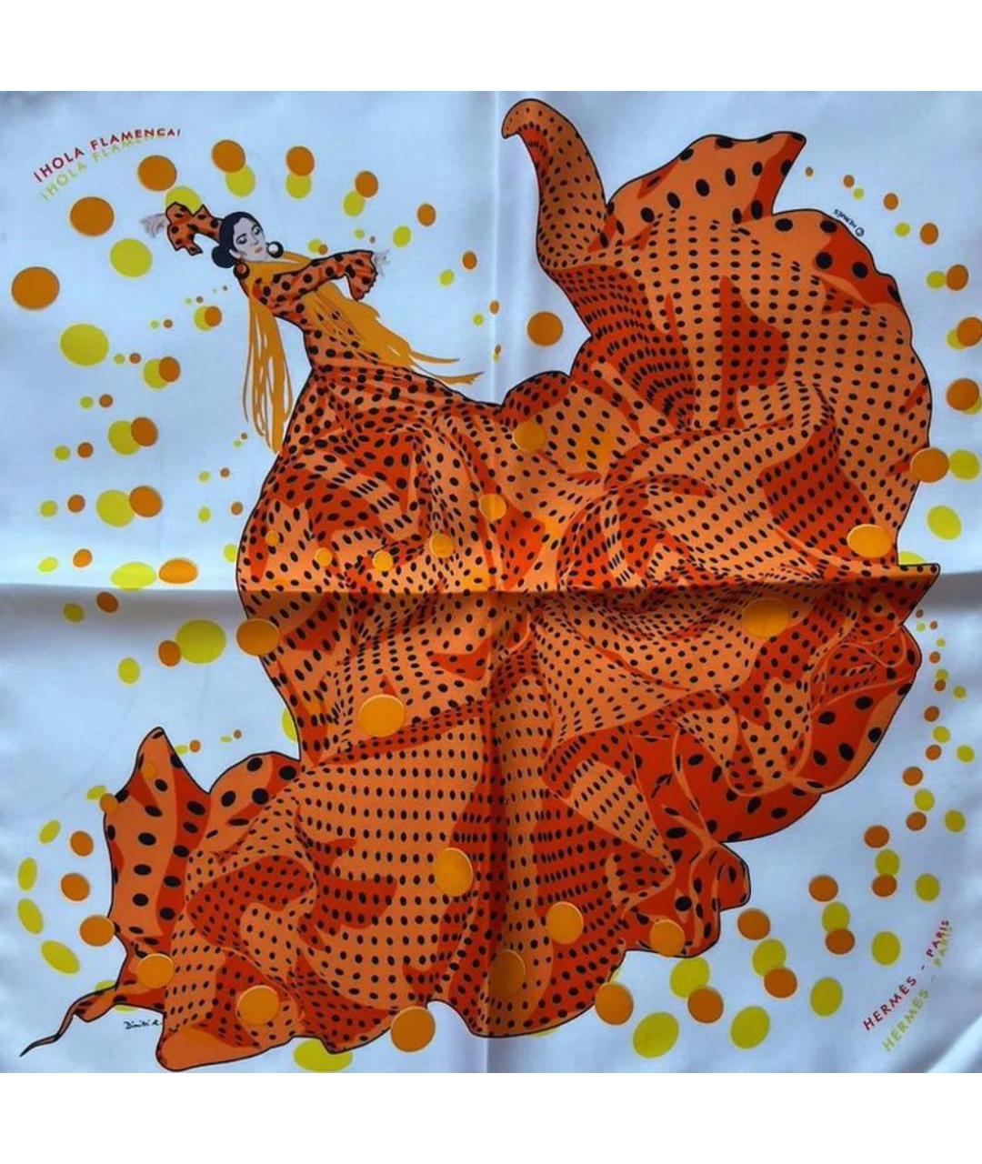 HERMES Оранжевый шелковый платок, фото 2