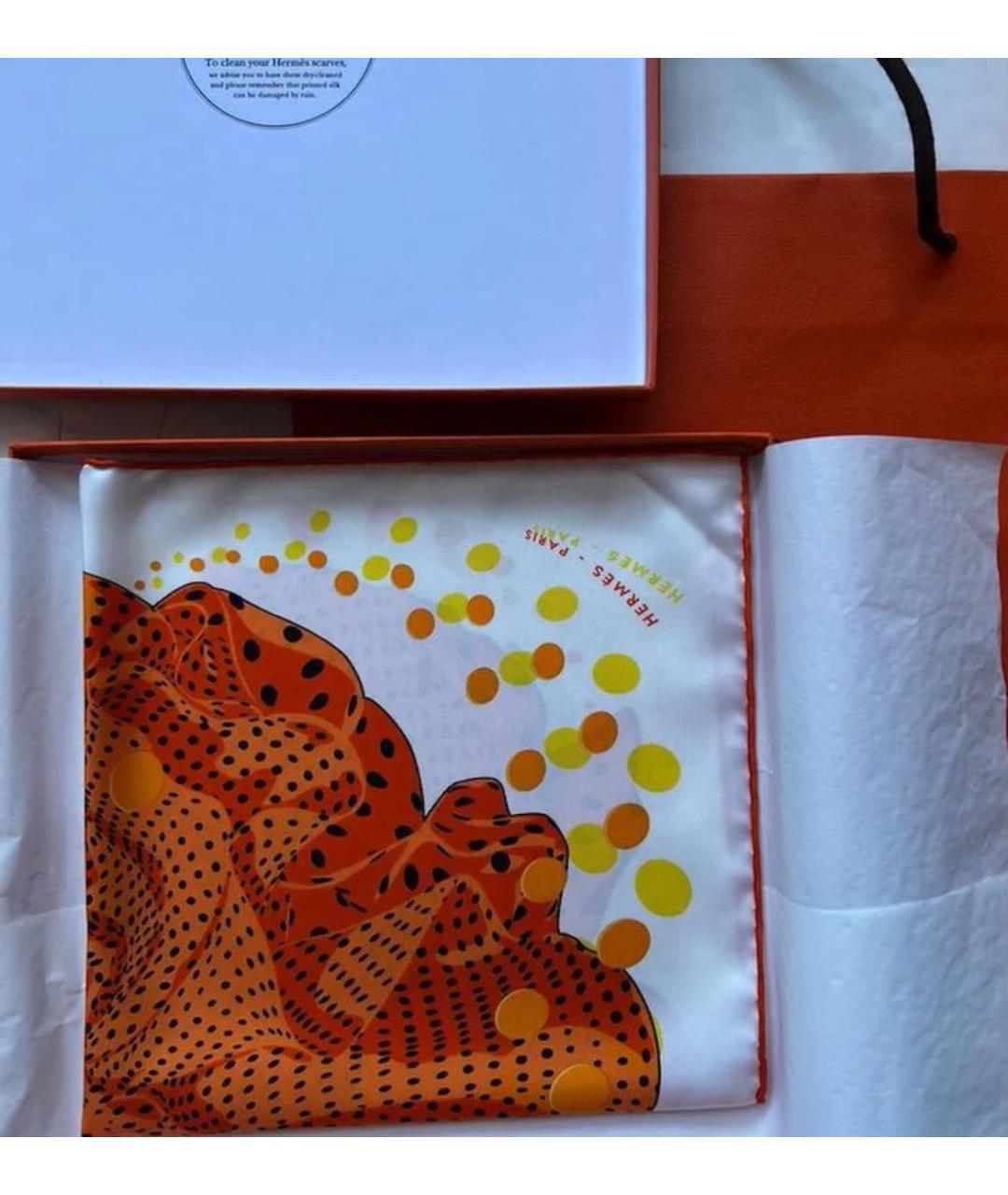 HERMES Оранжевый шелковый платок, фото 5