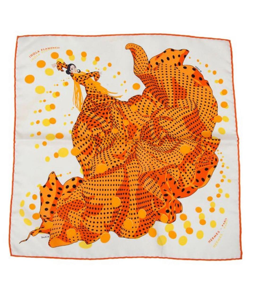HERMES Оранжевый шелковый платок, фото 1