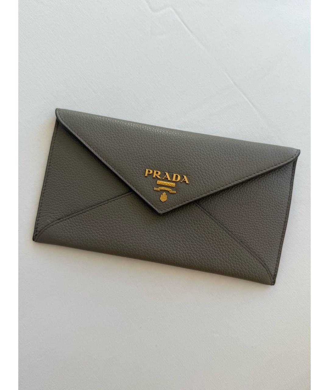PRADA Серый кожаный кошелек, фото 6