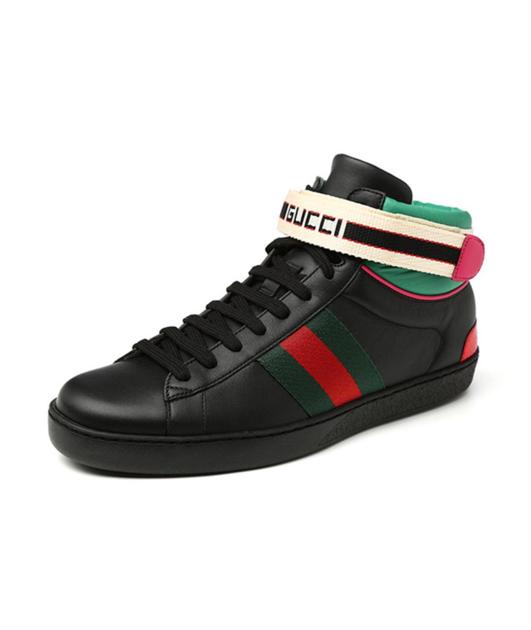 GUCCI Черные кожаные низкие кроссовки / кеды, фото 3