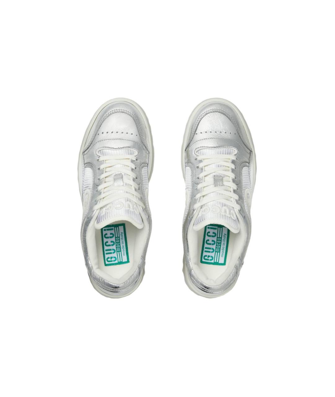 GUCCI Серебряные кожаные кроссовки, фото 4
