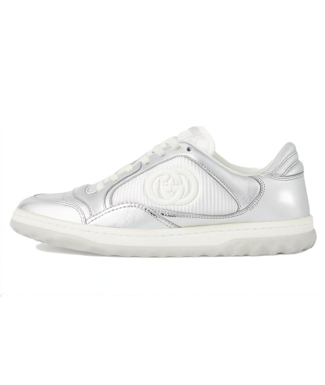 GUCCI Серебряные кожаные кроссовки, фото 6