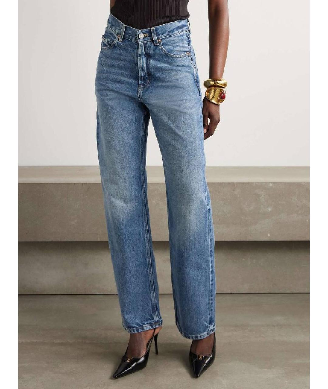SAINT LAURENT Голубые хлопковые прямые джинсы, фото 2
