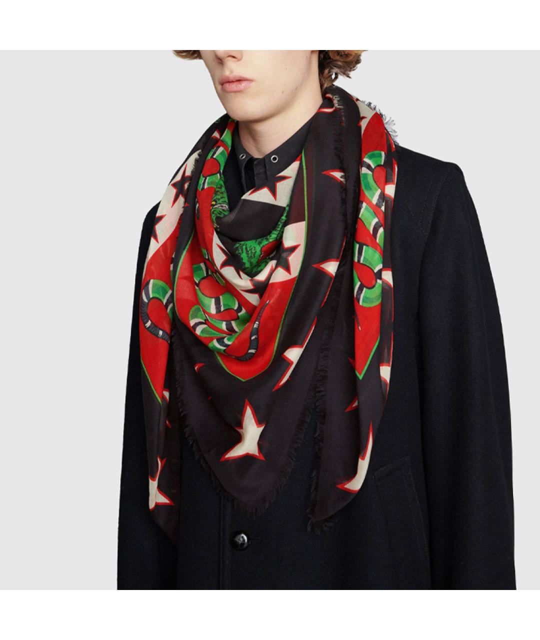 GUCCI Черный шелковый шарф, фото 5