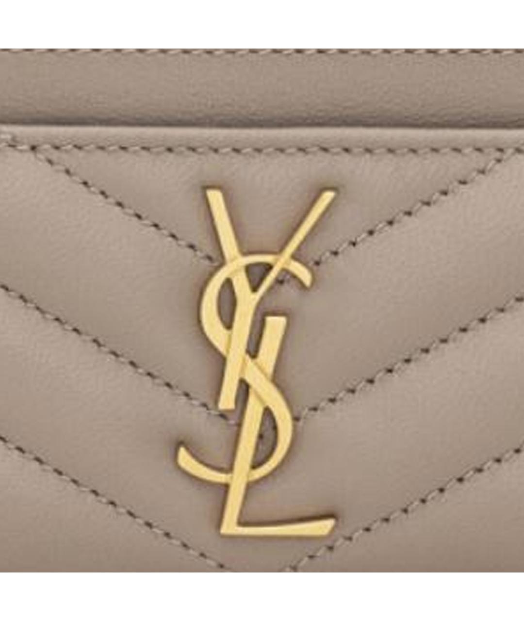 SAINT LAURENT Бежевый кожаный кардхолдер, фото 3