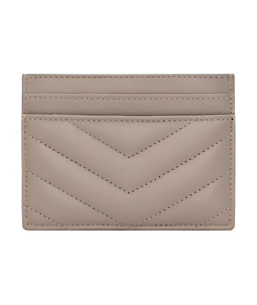 SAINT LAURENT Бежевый кожаный кардхолдер, фото 2