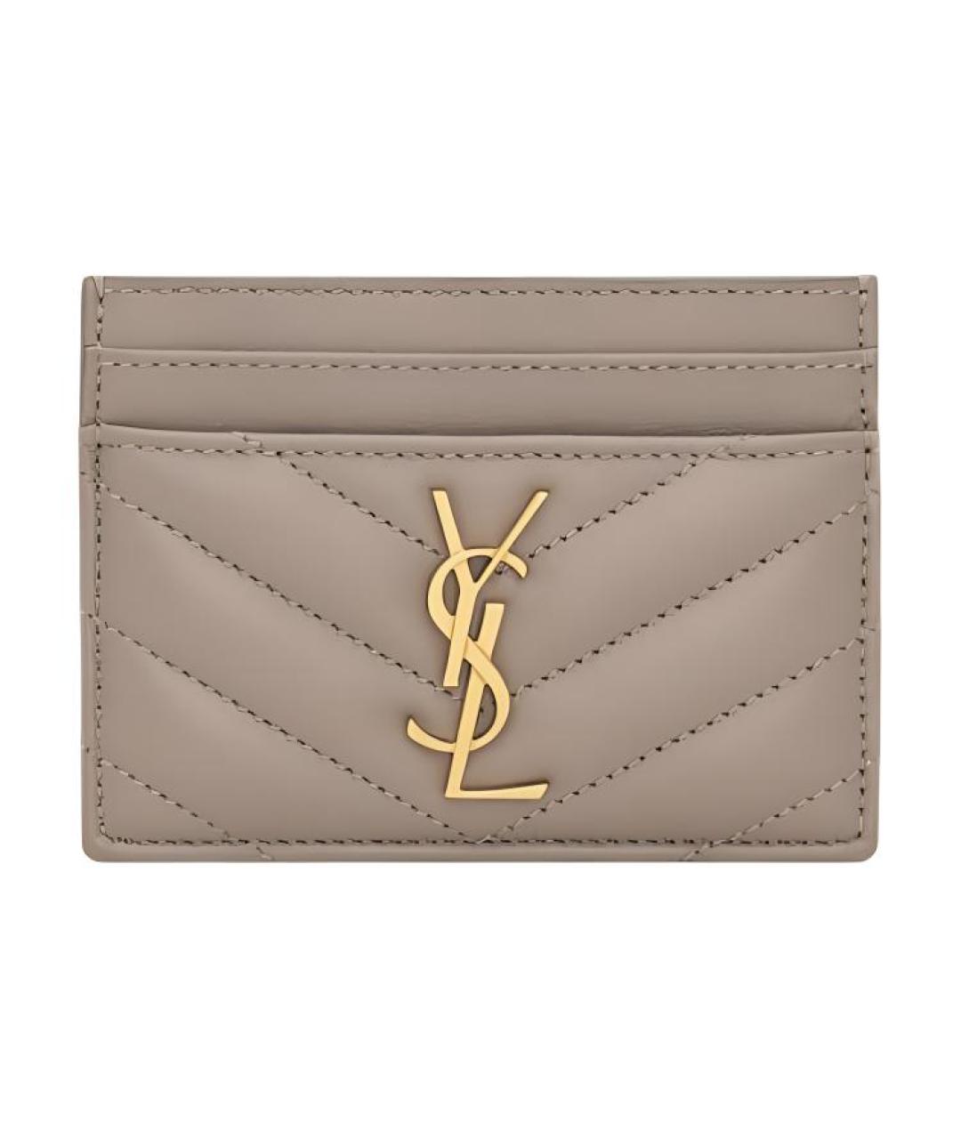 SAINT LAURENT Бежевый кожаный кардхолдер, фото 1