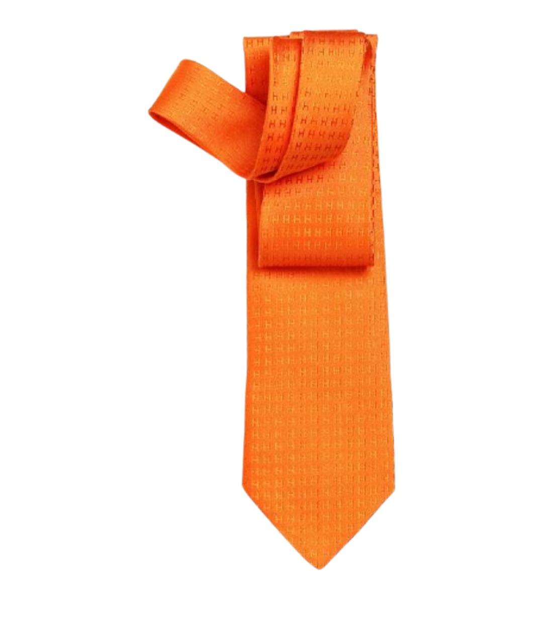 HERMES Оранжевый шелковый галстук, фото 1