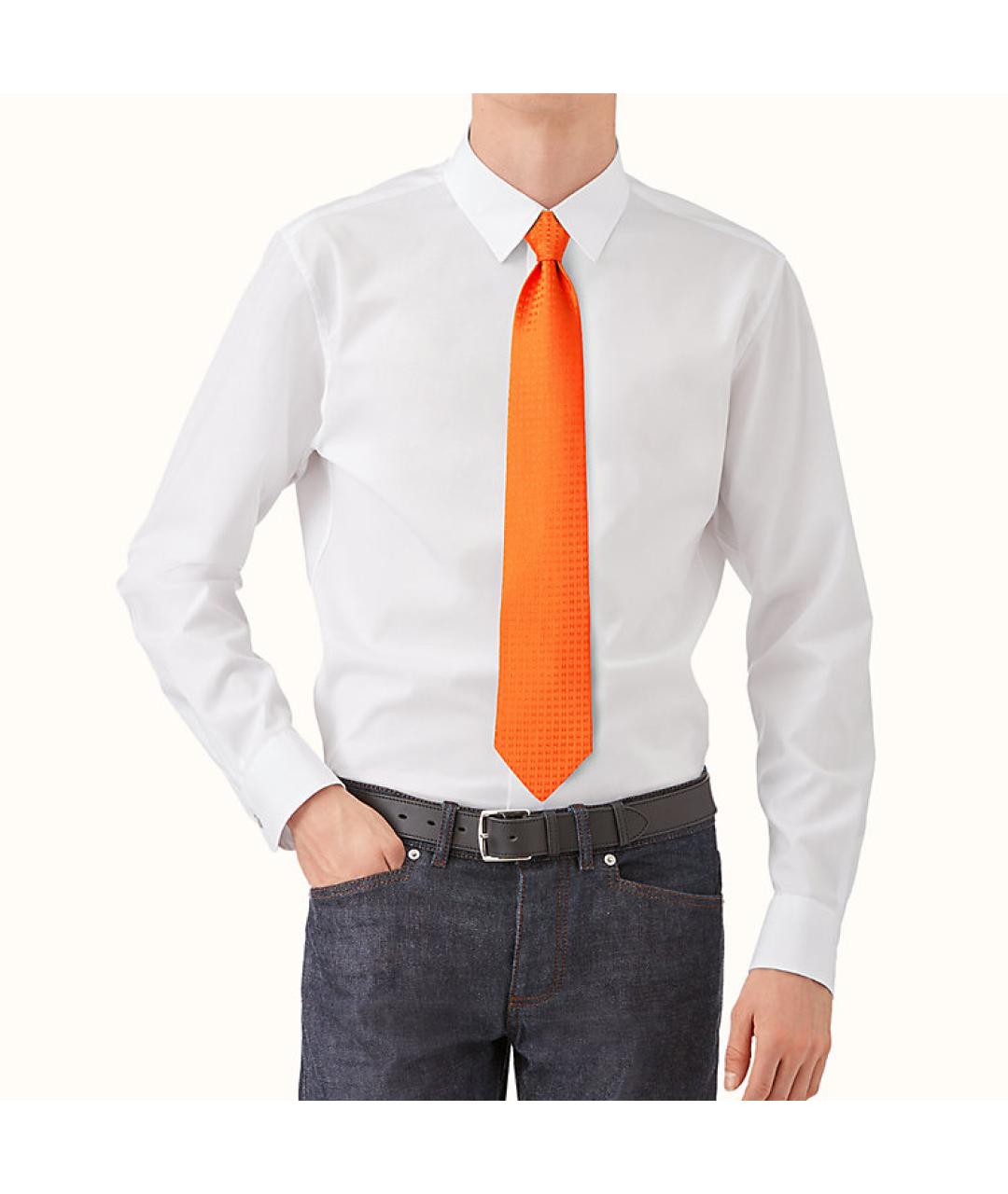 HERMES Оранжевый шелковый галстук, фото 2