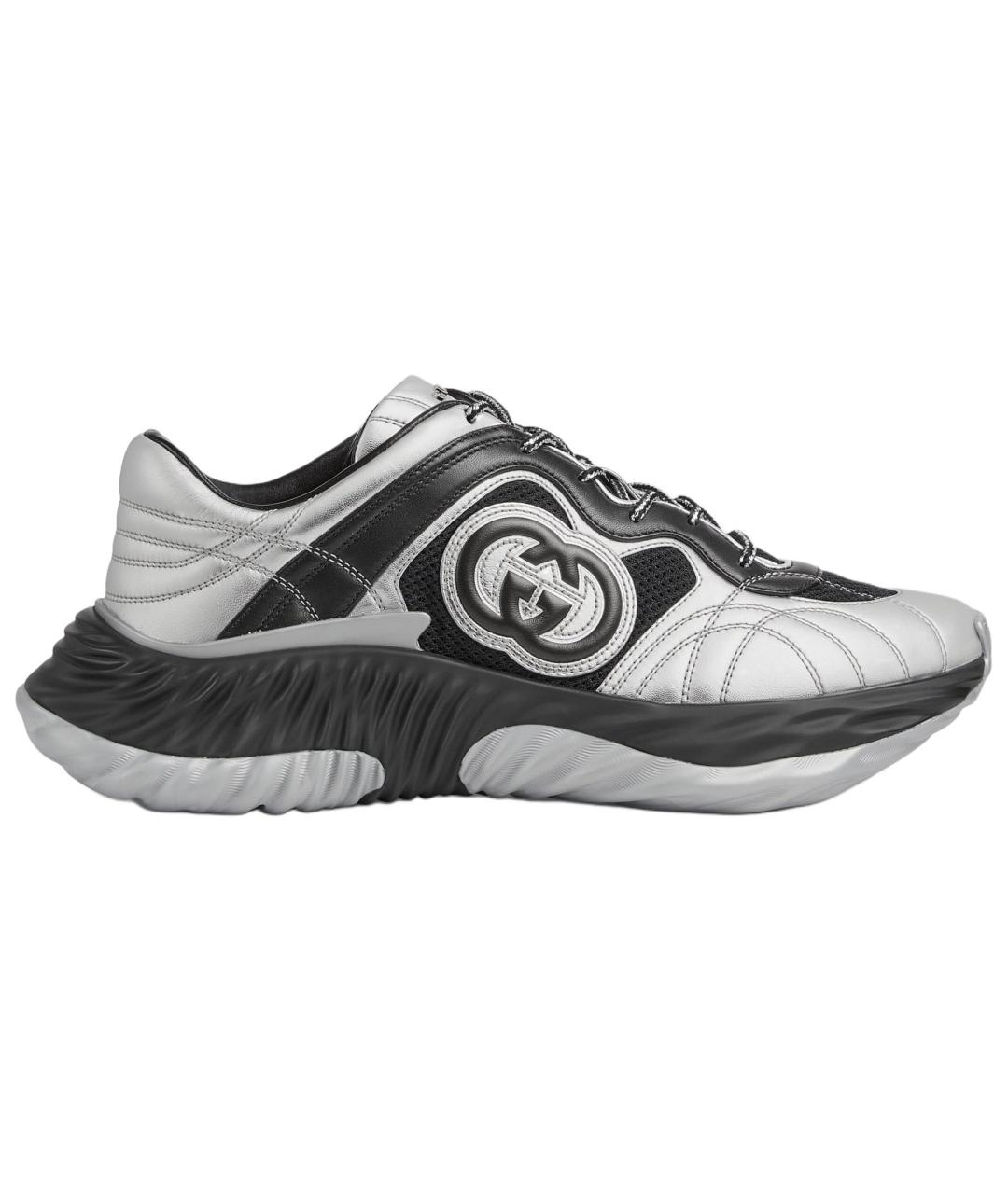 GUCCI Серебряные кожаные низкие кроссовки / кеды, фото 1