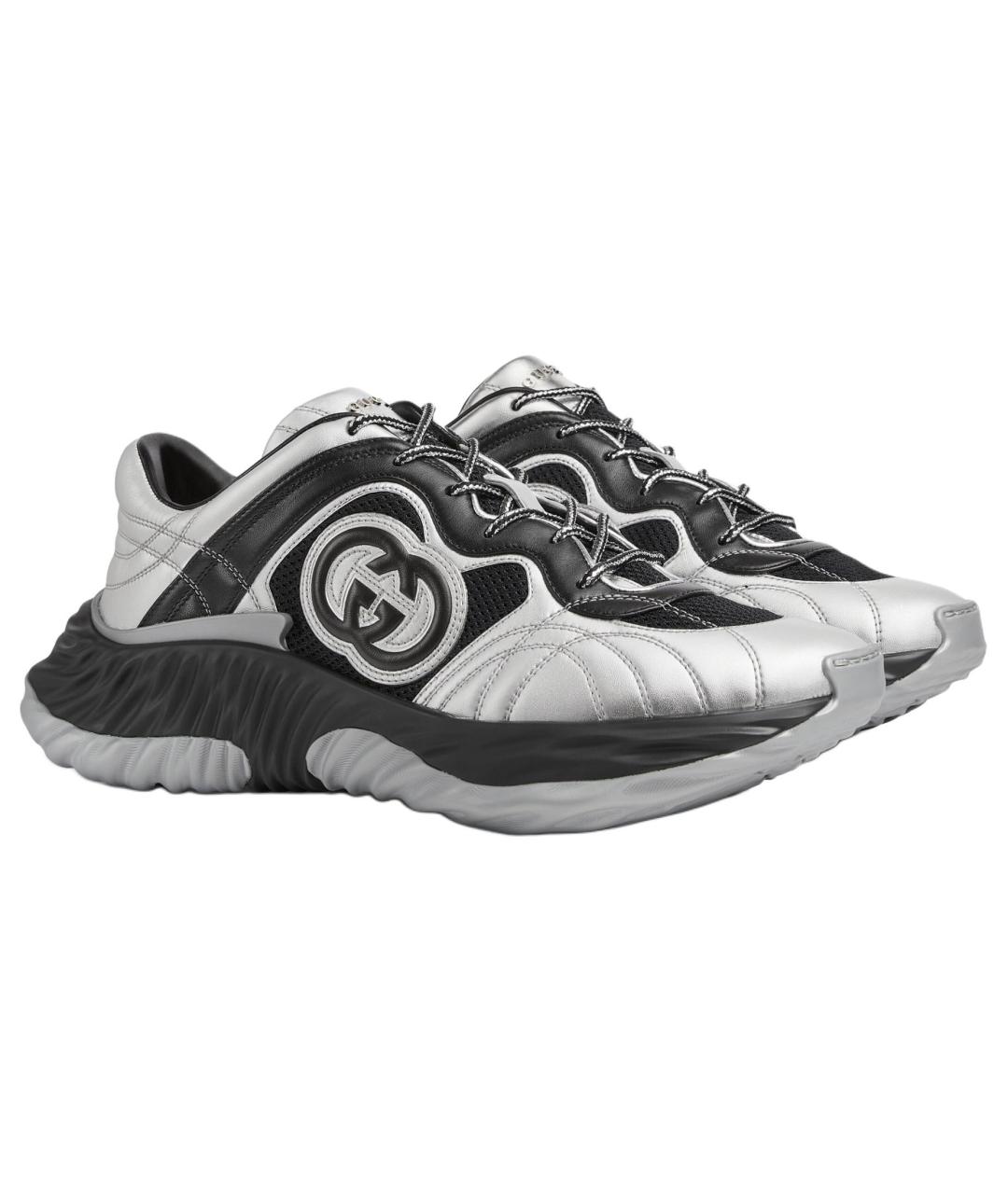 GUCCI Серебряные кожаные низкие кроссовки / кеды, фото 3