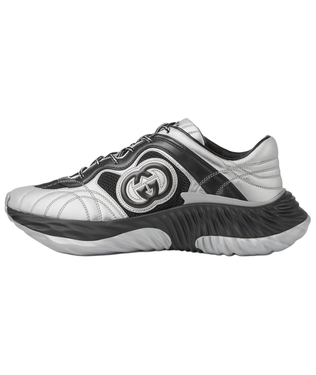 GUCCI Серебряные кожаные низкие кроссовки / кеды, фото 2