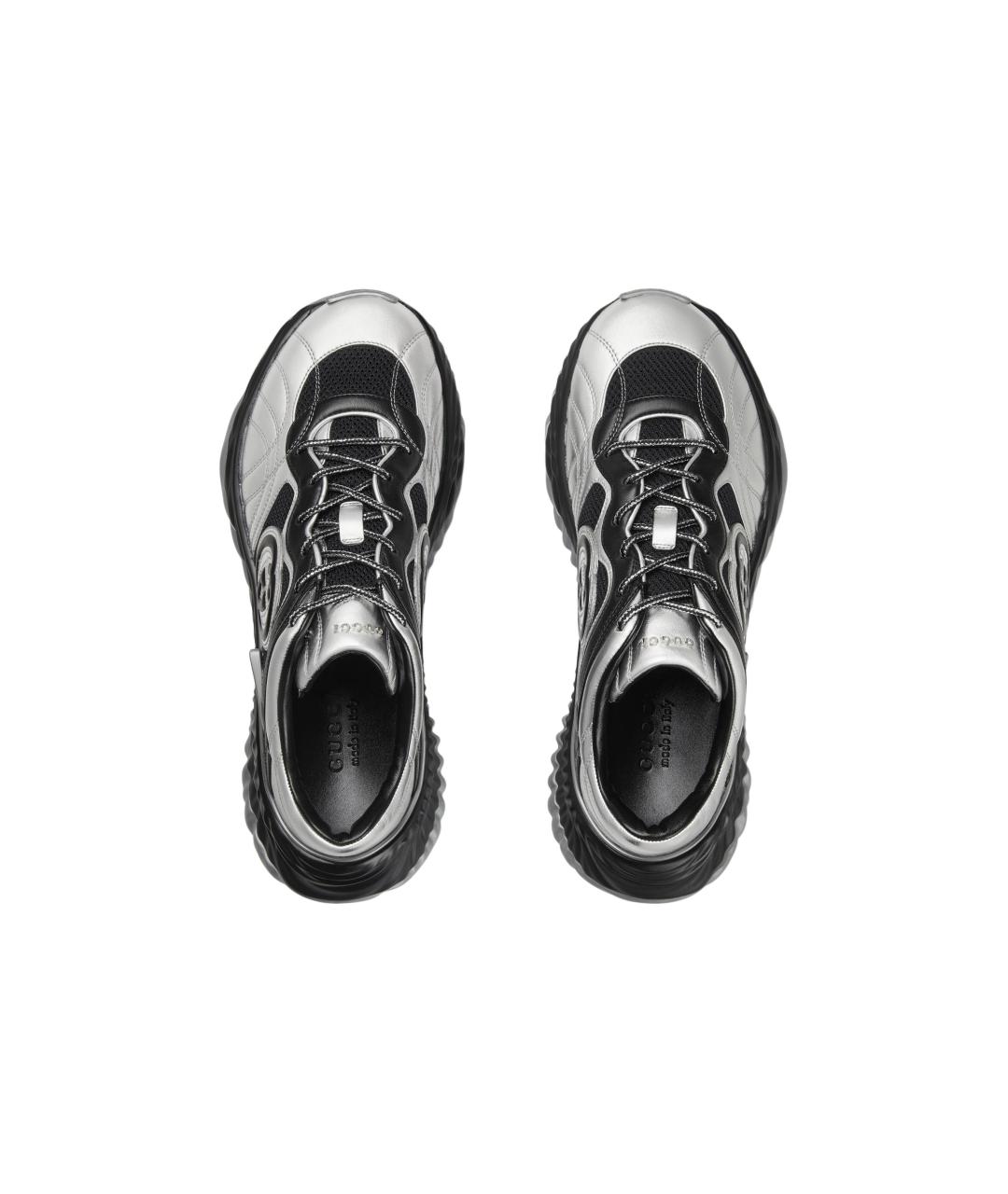 GUCCI Серебряные кожаные низкие кроссовки / кеды, фото 4