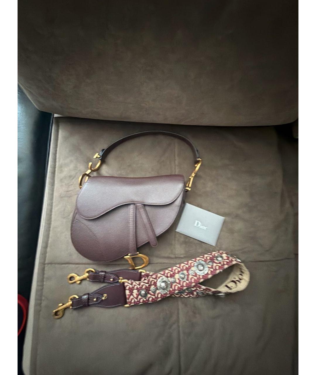 CHRISTIAN DIOR Бордовая кожаная сумка с короткими ручками, фото 5