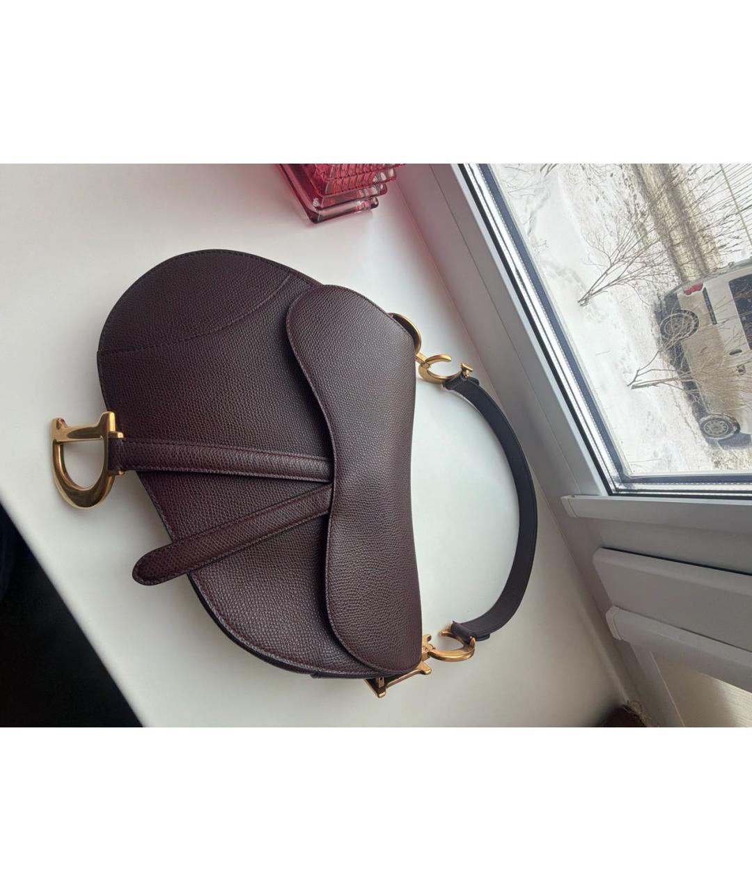 CHRISTIAN DIOR Бордовая кожаная сумка с короткими ручками, фото 6