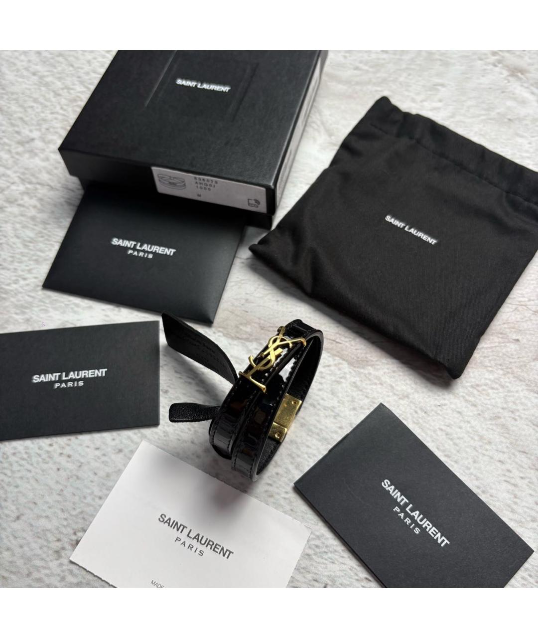 SAINT LAURENT Черный кожаный браслет, фото 5
