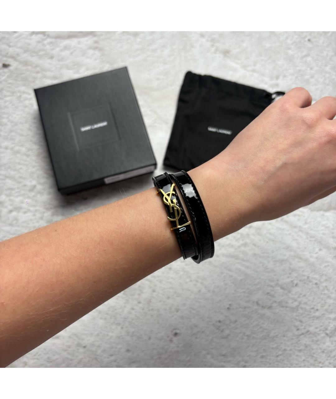 SAINT LAURENT Черный кожаный браслет, фото 2