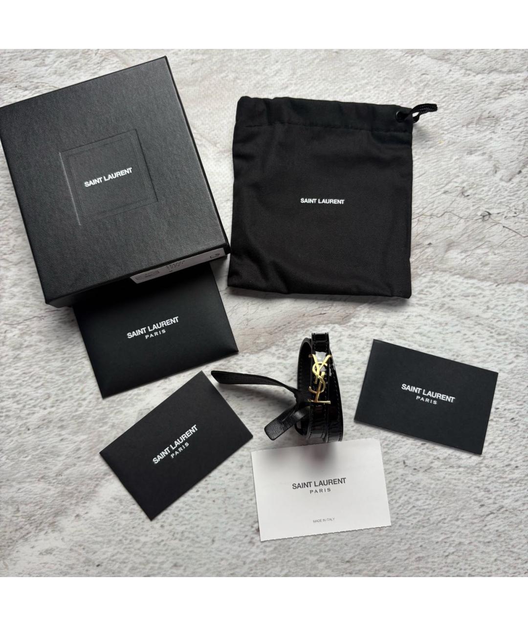 SAINT LAURENT Черный кожаный браслет, фото 4