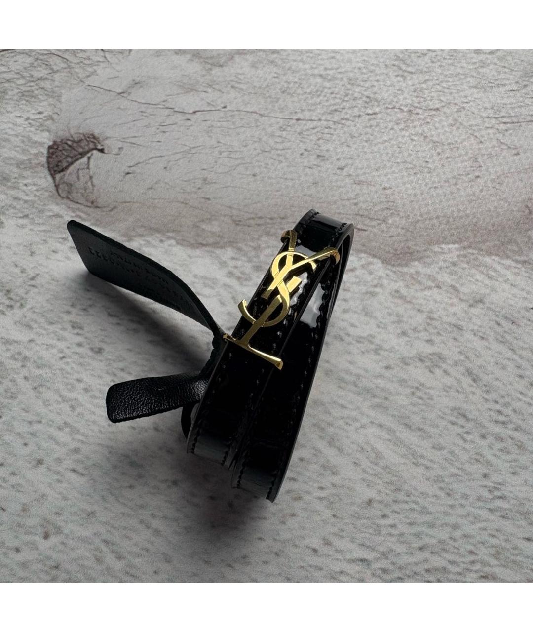 SAINT LAURENT Черный кожаный браслет, фото 8