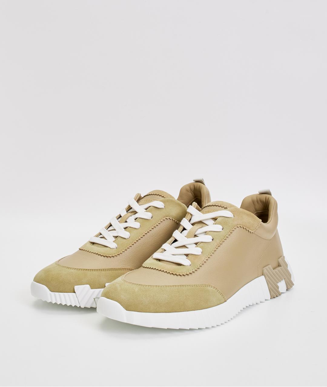 HERMES Бежевые кожаные низкие кроссовки / кеды, фото 2