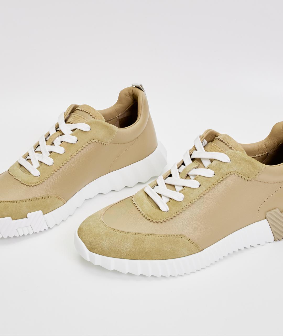 HERMES Бежевые кожаные низкие кроссовки / кеды, фото 3