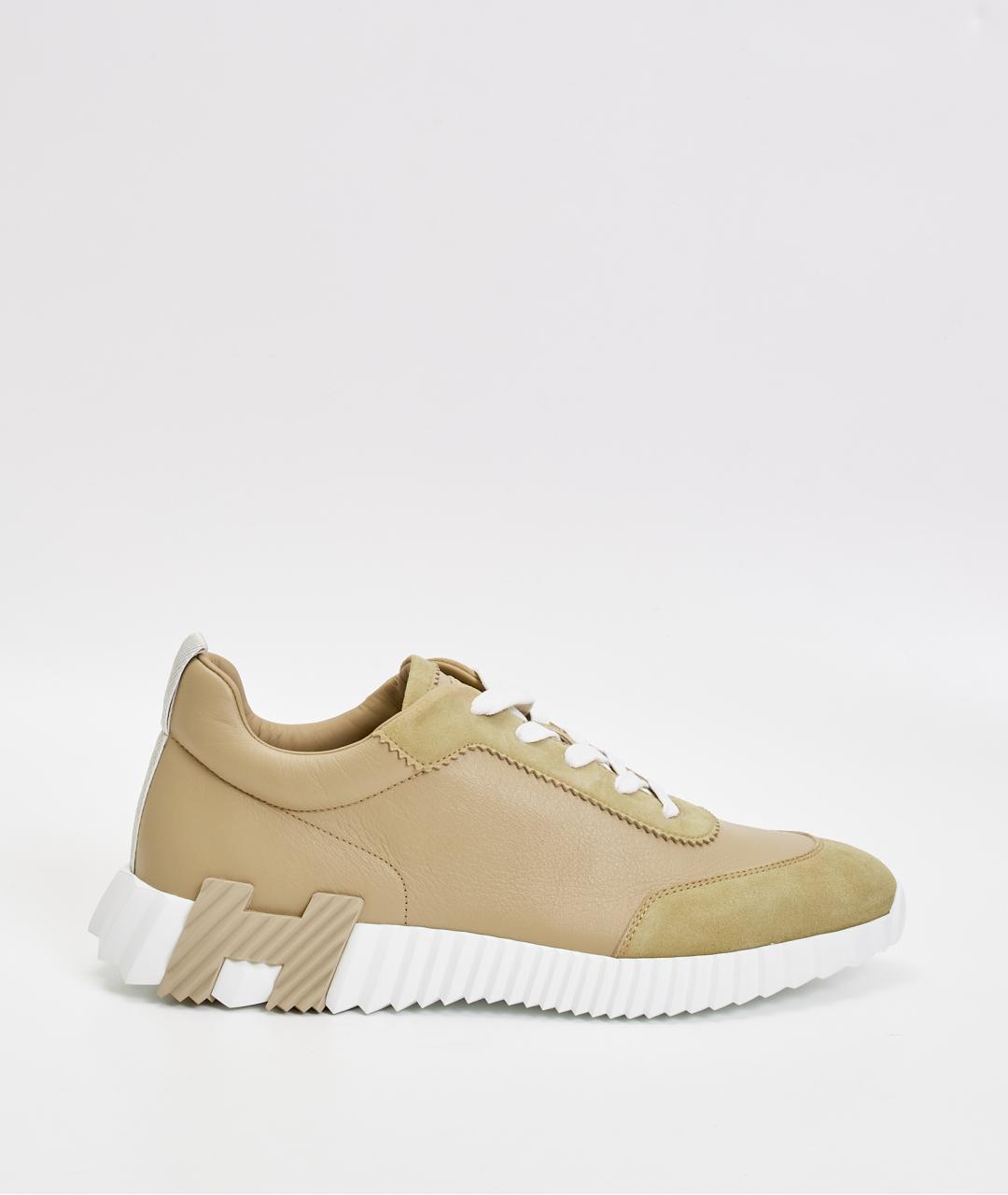 HERMES Бежевые кожаные низкие кроссовки / кеды, фото 8