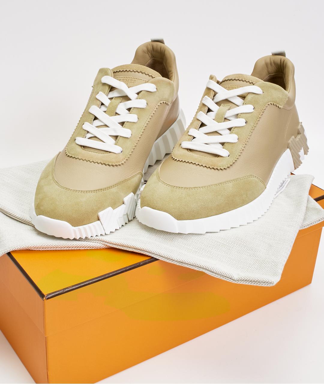 HERMES Бежевые кожаные низкие кроссовки / кеды, фото 4