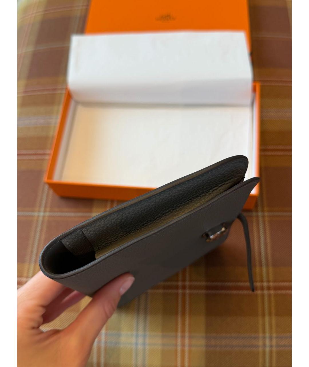 HERMES Серый кожаный кошелек, фото 6